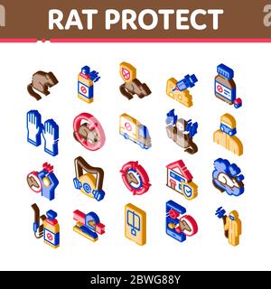 Rat Protect Isometric Elements Icons Set Vector Stock Vector