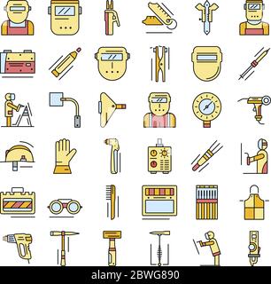 Welder icon set, outline style Stock Vector