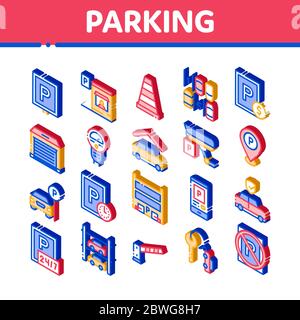 Parking Car Isometric Elements Icons Set Vector Stock Vector