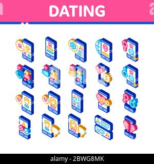 Dating App Isometric Elements Icons Set Vector Stock Vector