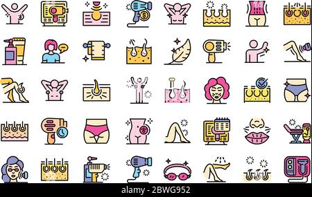 Laser hair removal icons set, outline style Stock Vector