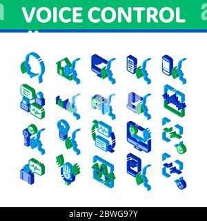 Voice Control Isometric Elements Icons Set Vector Stock Vector