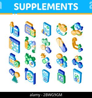 Supplements Isometric Elements Icons Set Vector Stock Vector