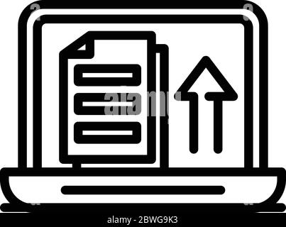 Laptop upload documents icon, outline style Stock Vector