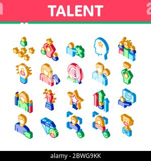 Human Talent Isometric Elements Icons Set Vector Stock Vector