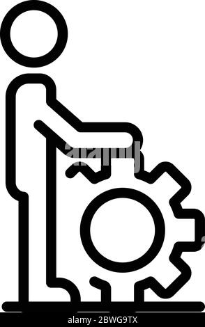 Man take gear wheel icon, outline style Stock Vector