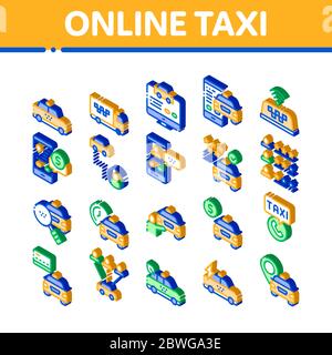 OnTaxi Isometric Elements Icons Set Vector Stock Vector
