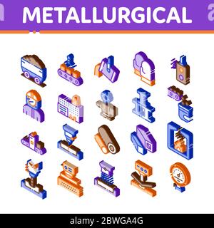 Metallurgical Isometric Elements Icons Set Vector Stock Vector