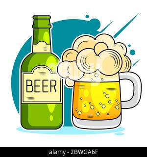 Retro Beer Vector Poster. Vintage Ad Template For Cold Ale. Vector Old Paper Texture With Food And Drink Stock Vector