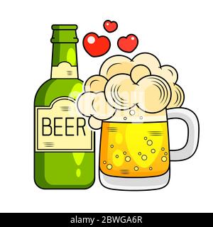 Glass Of Beer And Bottle Flat Icon. Vector Illustration Stock Vector