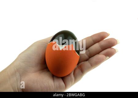 Century egg or preserved egg is eggs that are soaked in quicklime which turns the albumen green or black with Asian traditional food made by duck chic Stock Photo