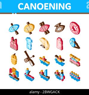 Canoeing Isometric Elements Icons Set Vector Stock Vector