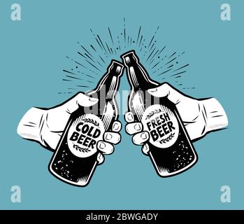 Toasting with beer. Alcoholic drink, brewing, pub vector illustration Stock Vector
