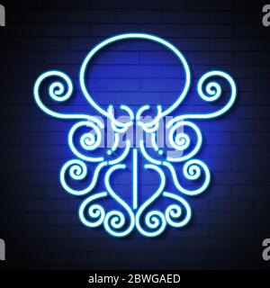 Octopus Blue Glowing Neon Ui Ux Icon. Luminous Sign Logo Vector Stock Vector