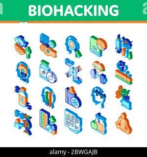 Biohacking Isometric Elements Icons Set Vector Stock Vector