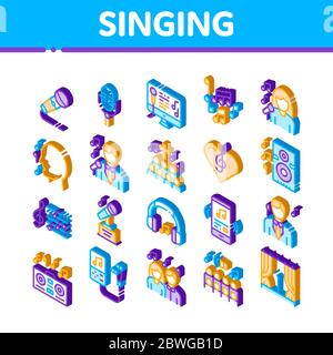 Singing Song Isometric Icons Set Vector Stock Vector