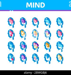 Mind Isometric Elements Signs Vector Icons Set Stock Vector