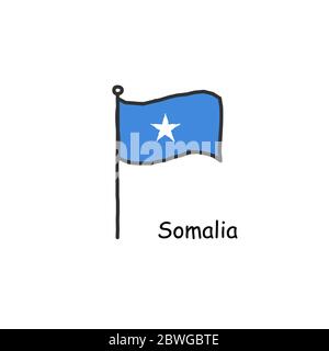 hand drawn sketchy Somalia flag on the flag pole. color flag . Stock Vector illustration Stock Vector