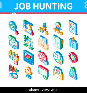 Job Hunting Isometric Icons Set Vector Stock Vector