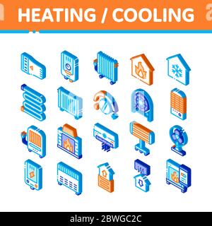 Heating And Cooling Isometric Vector Icons Set Stock Vector