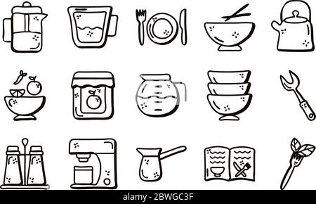 Cook and kitchen line style icon set vector design Stock Vector