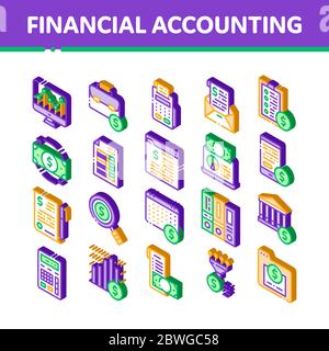 Financial Accounting Isometric Vector Icons Set Stock Vector