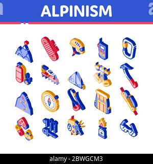 Alpinism Isometric Icons Set Vector Stock Vector