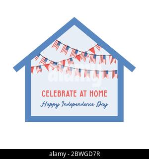 Celebration independence day of america at home . 4th of july celebration. home decorated with usa flags. Stock Vector