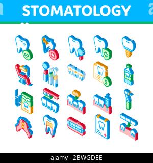 Stomatology Vector Isometric Icons Set Stock Vector