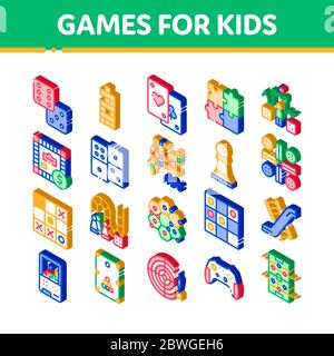 Interactive Kids Games Vector Isometric Icons Set Stock Vector