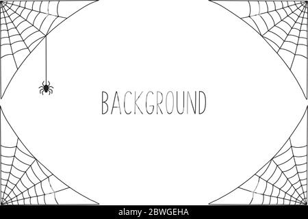 Halloween background design with black spider and web Stock Vector