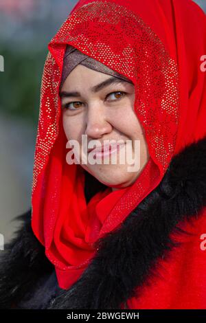 Portrait of a Uzbek woman, in Samarkand, Uzbekistan Stock Photo