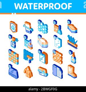 Waterproof Materials Vector Isometric Icons Set Stock Vector