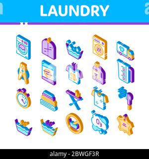 Laundry Service Vector Isometric Icons Set Stock Vector
