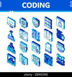 Coding System Vector Isometric Icons Set Stock Vector