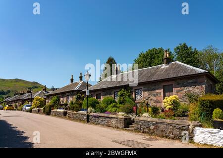 View of cottages in village of Luss beside Loch Lomond in Argyll and Bute, Scotland, UK Stock Photo