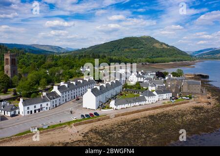Aerial view of Inveraray town beside Loch Fyne in Argyll and Bute, Scotland, UK