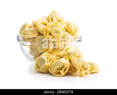 Tortellini pasta. Italian stuffed pasta isolated on white background. Stock Photo