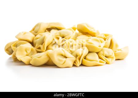 Tortellini pasta. Italian stuffed pasta isolated on white background. Stock Photo