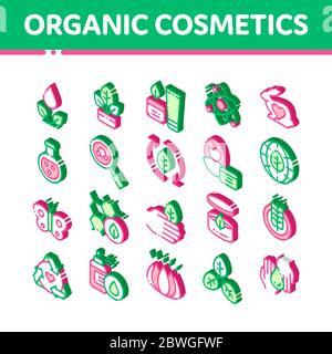 Organic Cosmetics Vector Isometric Icons Set. Isometric Stock Vector