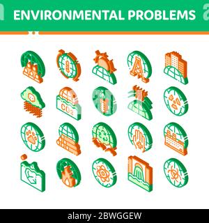 Environmental Problems Vector Isometric Icons Set Stock Vector
