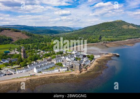 Aerial view of Inveraray town beside Loch Fyne in Argyll and Bute, Scotland, UK Stock Photo