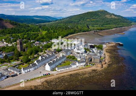 Aerial view of Inveraray town beside Loch Fyne in Argyll and Bute, Scotland, UK Stock Photo