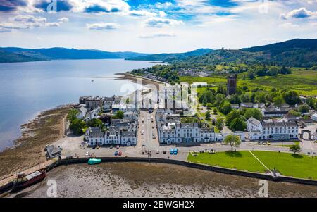 Aerial view of Inveraray town beside Loch Fyne in Argyll and Bute, Scotland, UK Stock Photo