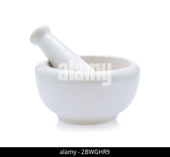 white mortar and pestles isolated on white background Stock Photo