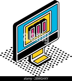 Bars chart on computer isometric line style icon vector design Stock ...