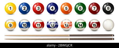 Billiard, pool balls with numbers collection. Realistic glossy snooker ball. White background. Vector illustration. Stock Vector