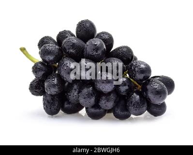 Black grapes with drop of water isolated on white background. Stock Photo