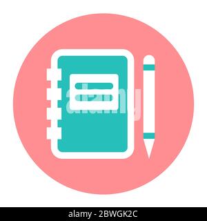 Icon with a notebook for notes and a pen for writing. Stock Vector