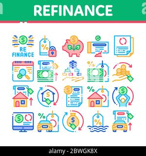 Refinance Financial Collection Icons Set Vector Stock Vector